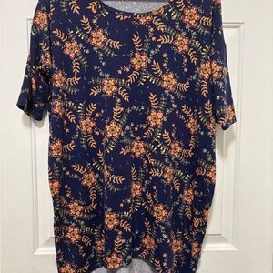 LuLaRoe Navy Top with Orange Floral Design